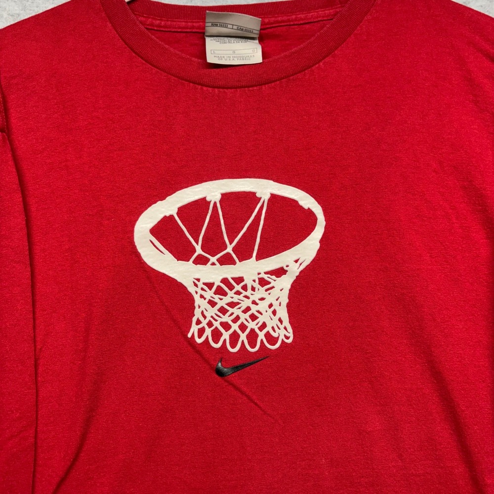 Nike Basketball Vintage Long Sleeve Shirt Red Graphic Swoosh Mens Large Y2K - Picture 3 of 8